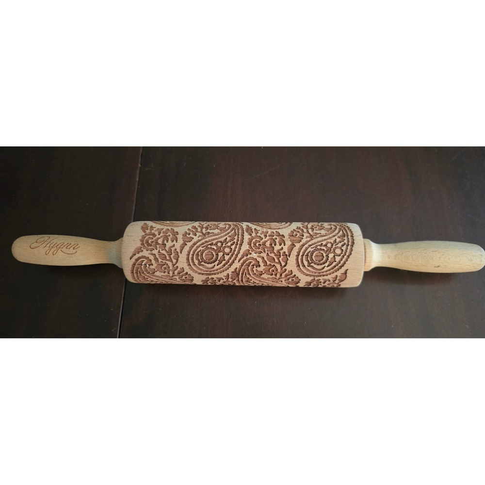 Hygnn Paisley Engraved Wooden Rolling Pin Embossing Dough Roller Wood 15in